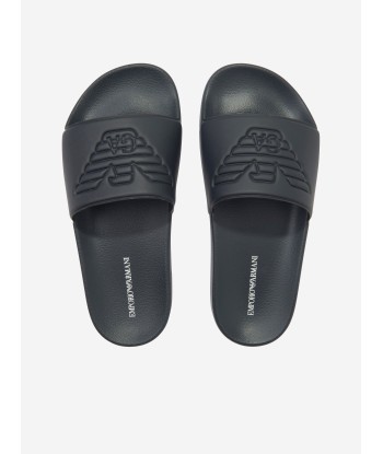 Emporio Armani Boys Logo Sliders in Navy de France