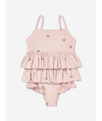 Konges Sløjd Girls Cherry Manuca Frill Swimsuit in Beige destockage