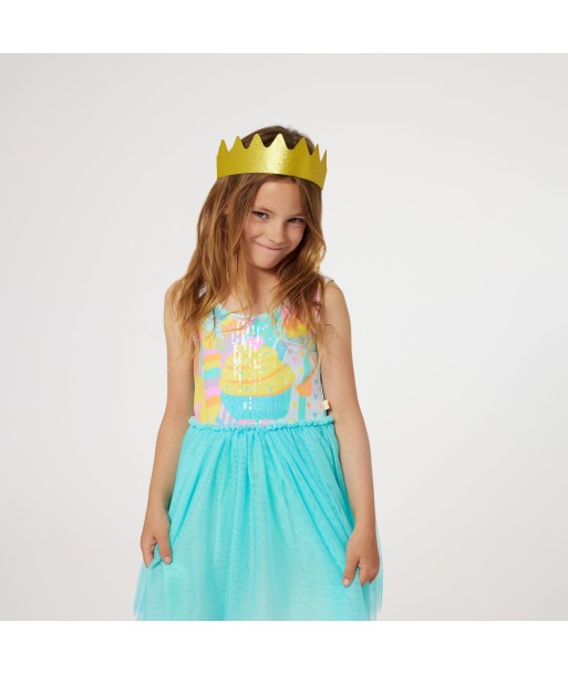 Billieblush Girls Dress With Glitter Crown in Blue de technologie