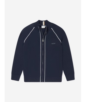 BOSS Boys Knitted Zip Up Cardigan in Navy de France