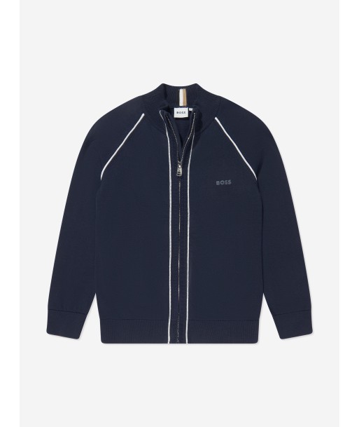 BOSS Boys Knitted Zip Up Cardigan in Navy de France