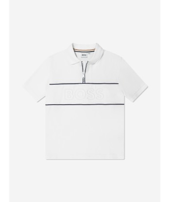 BOSS Boys Embroidered Logo Polo Shirt in White Livraison rapide