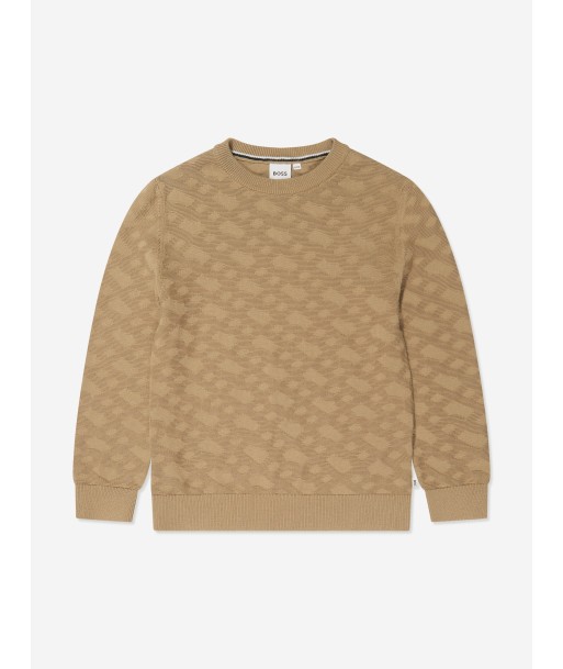 BOSS Boys Knitted Monogram Jumper in Beige ouvre sa boutique