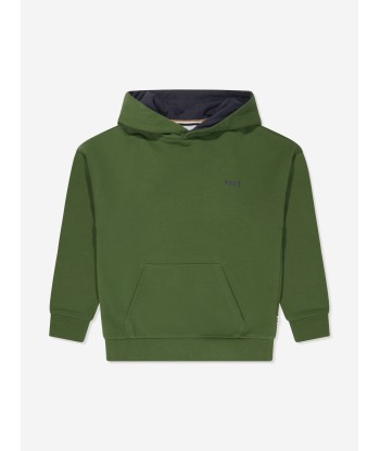 BOSS Boys Logo Print Hoodie in Green destockage