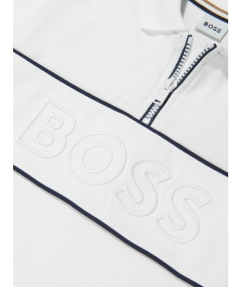 BOSS Boys Embroidered Logo Polo Shirt in White Livraison rapide