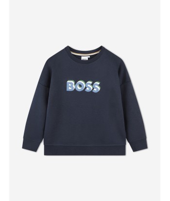 BOSS Boys Embossed Logo Sweatshirt in Navy Les magasins à Paris et en Île-de-France