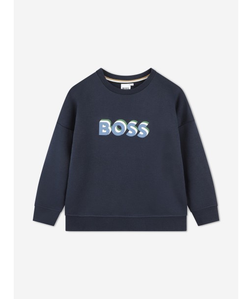 BOSS Boys Embossed Logo Sweatshirt in Navy Les magasins à Paris et en Île-de-France