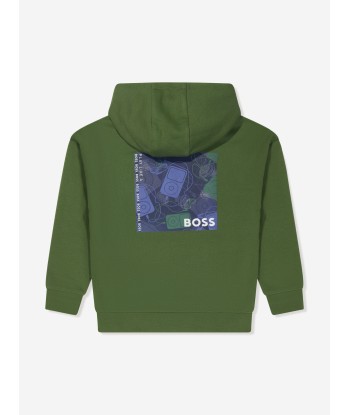 BOSS Boys Logo Print Hoodie in Green destockage