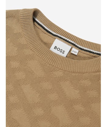 BOSS Boys Knitted Monogram Jumper in Beige ouvre sa boutique