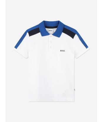 BOSS Boys Logo Print Polo Shirt in White acheter