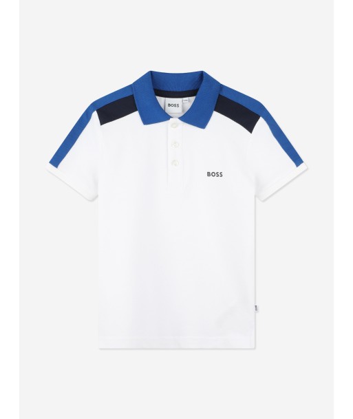 BOSS Boys Logo Print Polo Shirt in White acheter