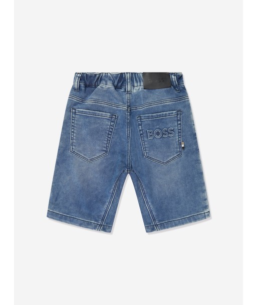 BOSS Boys Denim Knit Shorts in Blue Venez acheter