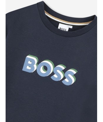 BOSS Boys Embossed Logo Sweatshirt in Navy Les magasins à Paris et en Île-de-France