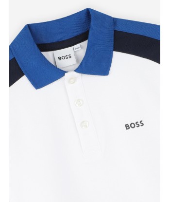 BOSS Boys Logo Print Polo Shirt in White acheter