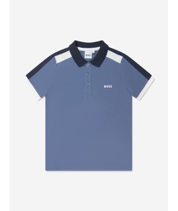 BOSS Boys Logo Print Polo Shirt in Blue Amélioration de cerveau avec