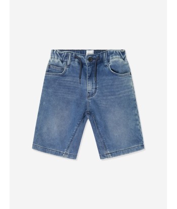 BOSS Boys Denim Knit Shorts in Blue Venez acheter