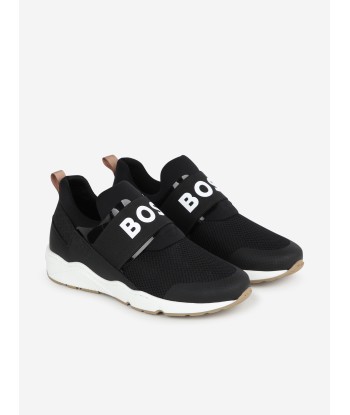 BOSS Boys Mesh And Leather Logo Trainers in Black le des métaux précieux