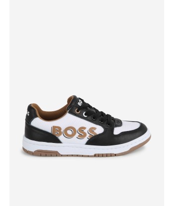 BOSS Boys Leather Logo Trainers in Black suggérées chez