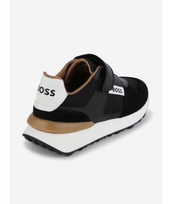 BOSS Boys Leather Logo Velcro Trainers in Black acheter en ligne