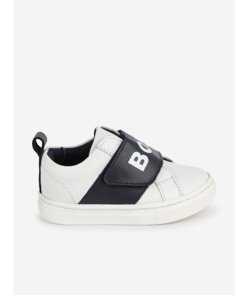 BOSS Boys Leather Logo Trainers in White outlet