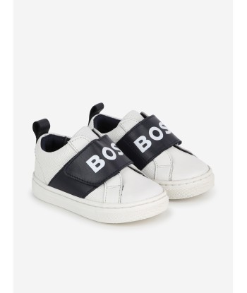 BOSS Boys Leather Logo Trainers in White outlet