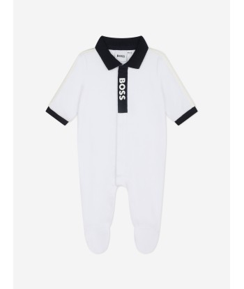 BOSS Baby Boys Velour Babygrow in White Fin de série