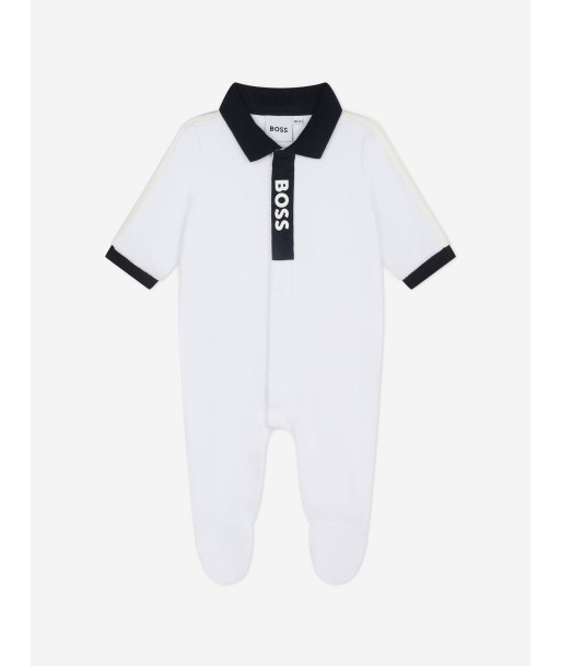 BOSS Baby Boys Velour Babygrow in White Fin de série