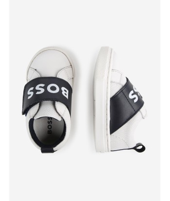 BOSS Boys Leather Logo Trainers in White outlet