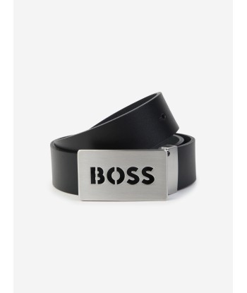 BOSS Boys Leather Logo Buckle Belt in Black destockage