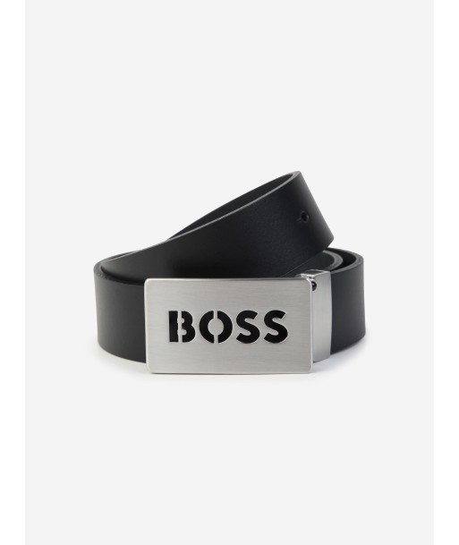 BOSS Boys Leather Logo Buckle Belt in Black destockage