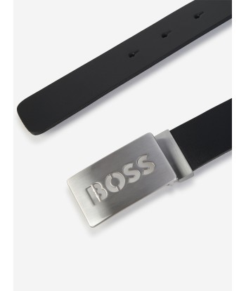 BOSS Boys Leather Logo Buckle Belt in Black destockage