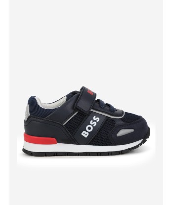 BOSS Boys Leather Logo Trainers in Navy suggérées chez