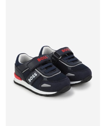 BOSS Boys Leather Logo Trainers in Navy suggérées chez