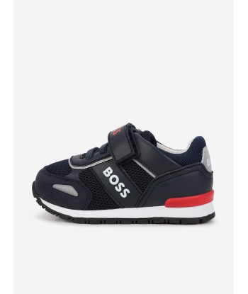 BOSS Boys Leather Logo Trainers in Navy suggérées chez