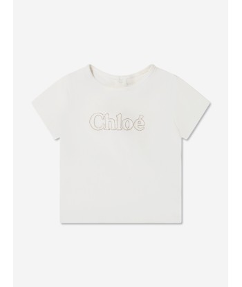 Chloé Baby Girls Embroidered Logo T-Shirt in White Venez découvrir notre 