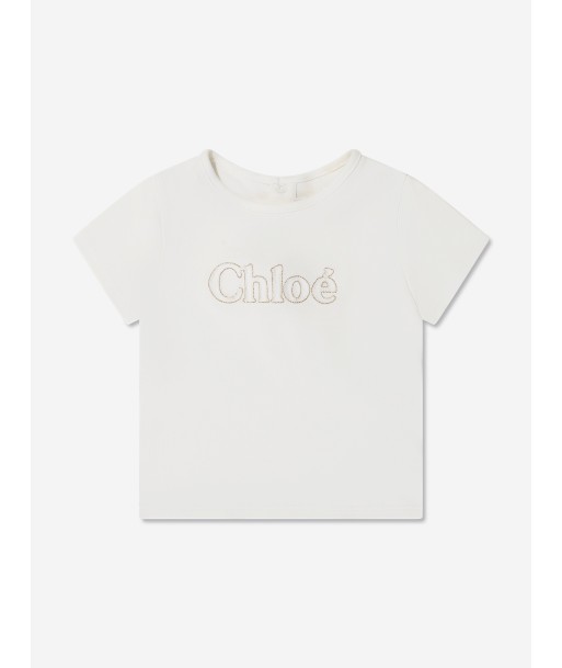 Chloé Baby Girls Embroidered Logo T-Shirt in White Venez découvrir notre 