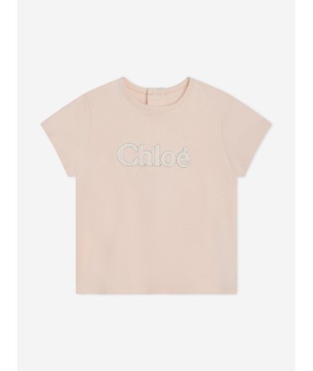 Chloé Baby Girls Embroidered Logo T-Shirt in Pink de l' environnement