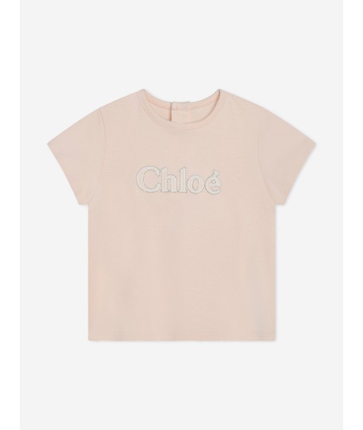 Chloé Baby Girls Embroidered Logo T-Shirt in Pink de l' environnement