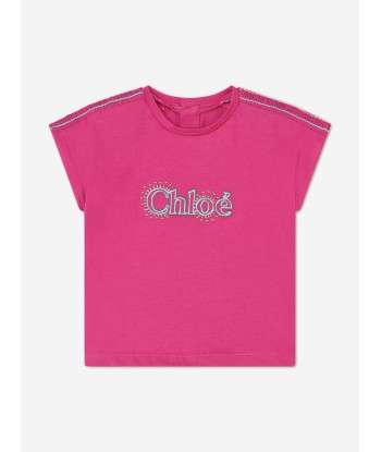 Chloé Baby Girls Embroidered Logo T-Shirt in Pink Pour