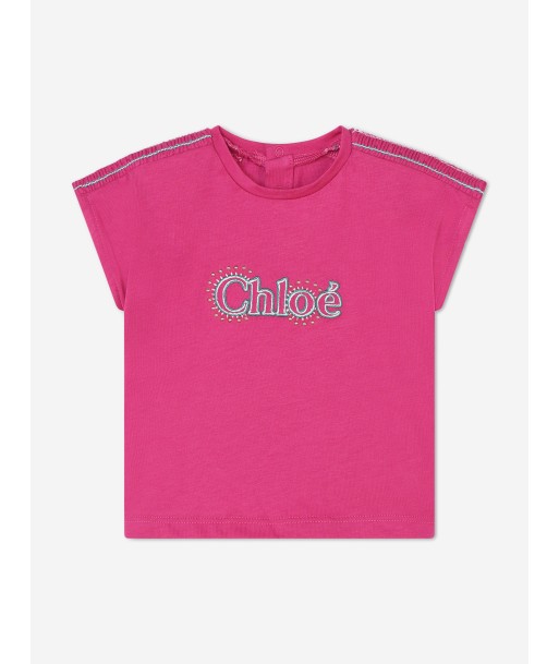 Chloé Baby Girls Embroidered Logo T-Shirt in Pink Pour