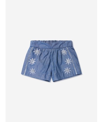 Chloé Baby Girls Chambray Embroidered Shorts in Blue livraison et retour toujours gratuits