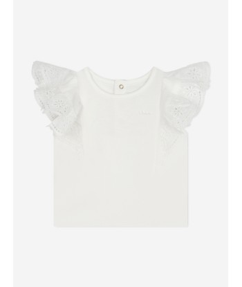 Chloé Baby Girls Embroidered Ruffle T-Shirt in White du meilleur 