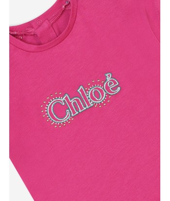 Chloé Baby Girls Embroidered Logo T-Shirt in Pink Pour