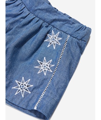 Chloé Baby Girls Chambray Embroidered Shorts in Blue livraison et retour toujours gratuits