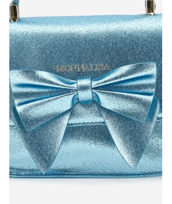 Monnalisa Girls Glitter Bow Handbag in Blue (21cm) pas cher 