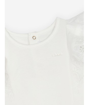 Chloé Baby Girls Embroidered Ruffle T-Shirt in White du meilleur 