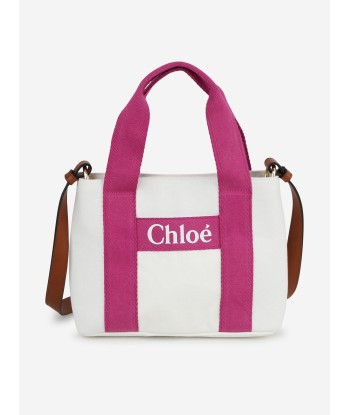 Chloé Girls Denim Logo Shoulder Bag in Ivory (25cm) livraison et retour toujours gratuits