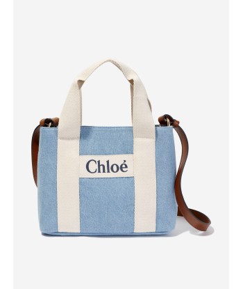 Chloé Girls Denim Logo Shoulder Bag in Blue (25cm) commande en ligne