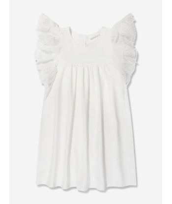 Chloé Girls Ruffle Dress in White chez Cornerstreet bien 