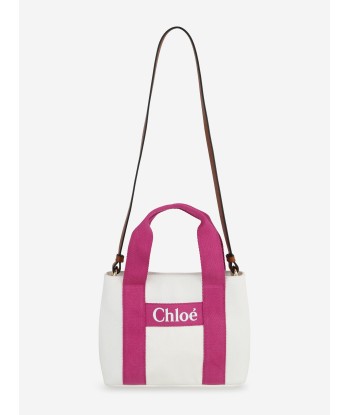 Chloé Girls Denim Logo Shoulder Bag in Ivory (25cm) livraison et retour toujours gratuits